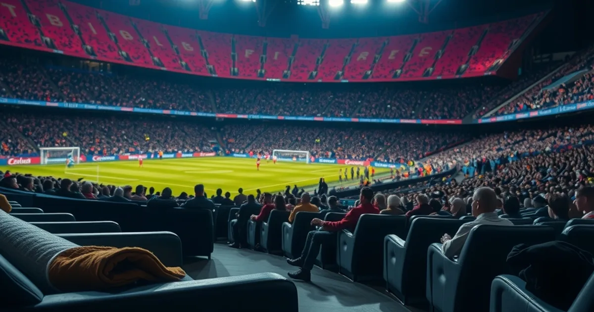 Salón oscuro por la noche iluminado por una gran pantalla 4K HDR que muestra un partido de La Liga en directo con colores muy saturados y nitidez extrema, con un pequeño gráfico técnico de bitrate en tiempo real superpuesto en una esquina