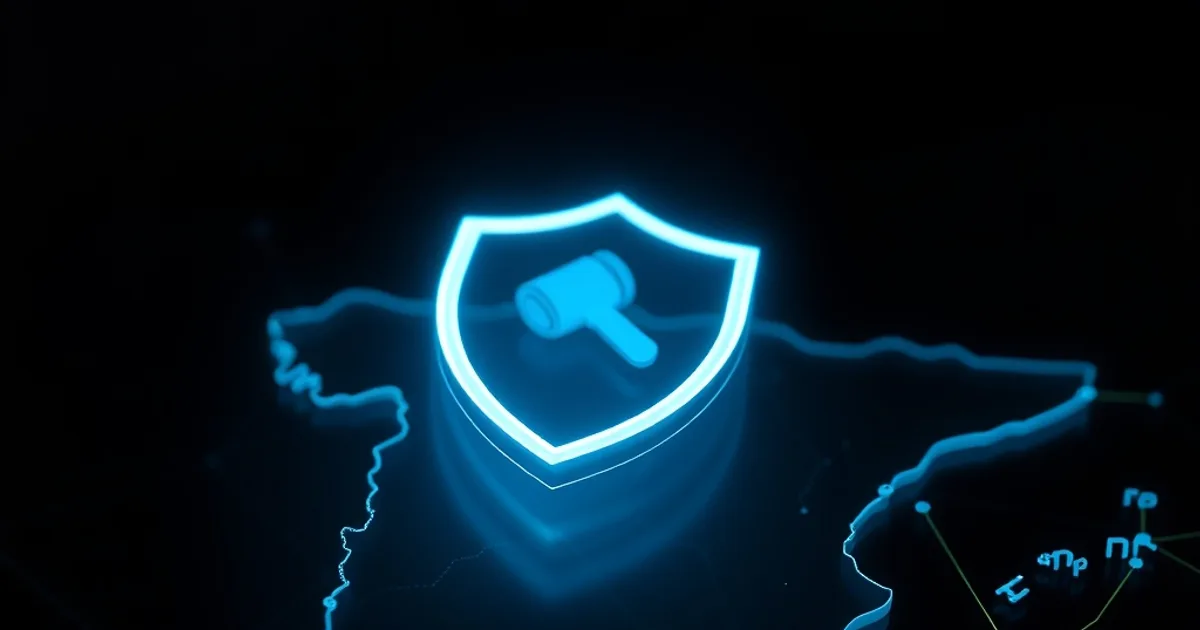 Mapa digital de España en tonos azul oscuro con un escudo translúcido de VPN superpuesto, en una composición cinematográfica que evoca la tensión legal entre bloqueos y privacidad.